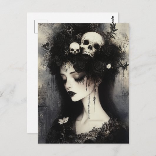 アンダーワールドの白黒ペルセフォンクイーン ポストカード (正面/裏面)