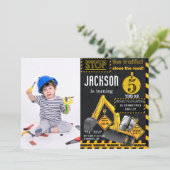 アンダー建築ショベル誕生日写真 招待状 (スタンド正面)