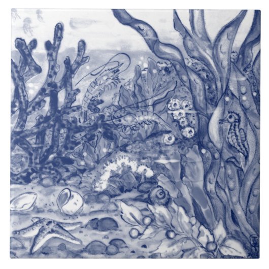 アンダー・ダークブルー・海・シーンエビ<壁画>PC#9 タイル (正面)