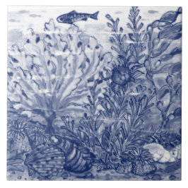 アンダー・ダーク・ブルー・海・シーン・カニ壁画PC.#2 C. タイル