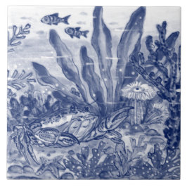 アンダー・ダーク・ブルー・海・シーン・カニ<壁画PC#8>CE タイル