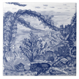 アンダー・ダーク・ブルー・海・シーンOctopus Koullia Pc#5 タイル