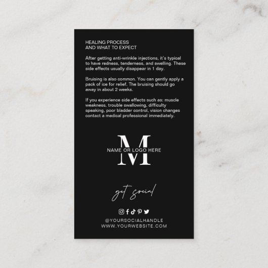 アンチしわフィラーアフターケアガイドミニマルサロン 名刺 (裏面)