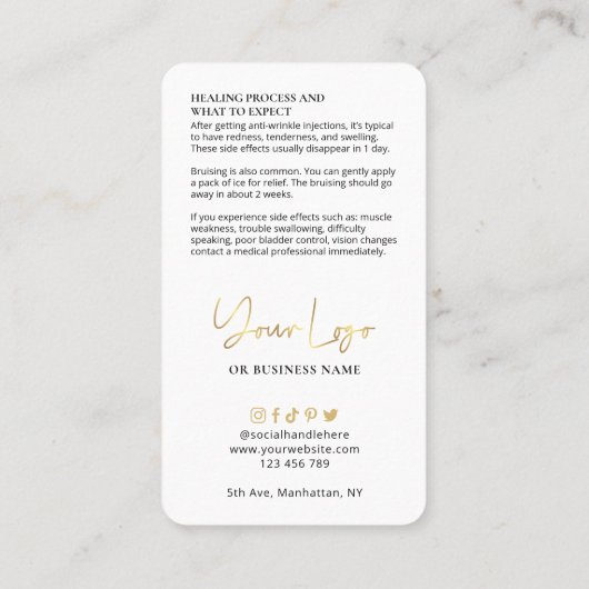 アンチしわ注入金ゴールドロゴアフターケア美しい 名刺 (裏面)
