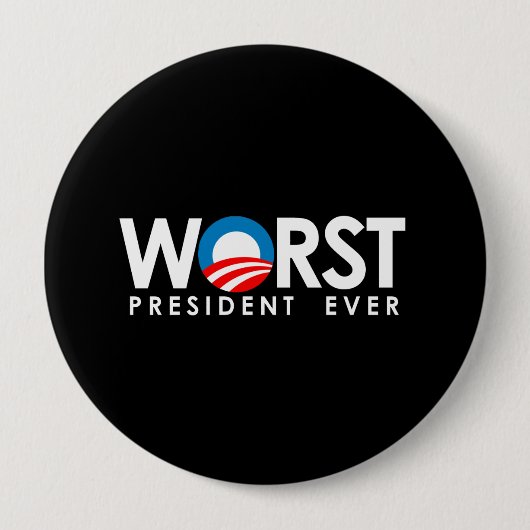 アンチオバマ-最も悪い大統領の白 缶バッジ (正面)