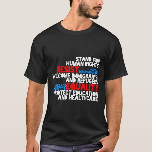 アンチトランプ抗議の人権レジスト Tシャツ (正面)
