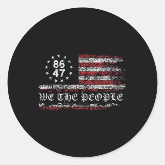 アンチトランプ8647 86 47米国国旗We The People Impacac ラウンドシール (正面)