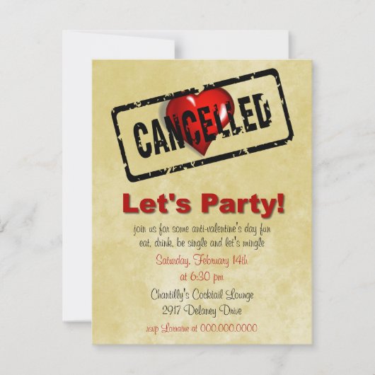アンチバレンタインの日の単一のパーティの招待状 招待状 (正面)