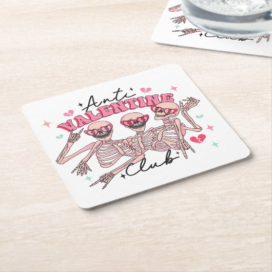 アンチバレンタインデイスケルトン スクエアペーパーコースター (アングル)