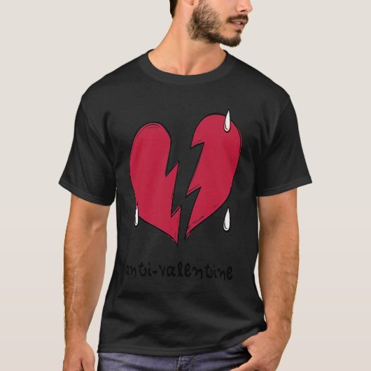 アンチバレンタイン壊れた涙のハート Tシャツ (正面)
