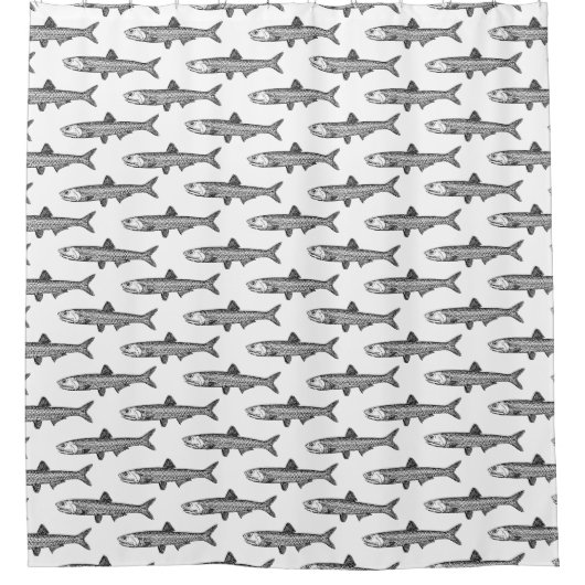 アンチョビパターン – 黒(白) シャワーカーテン (正面)