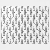 アンチョビパターン – 黒(白) フリースブランケット (正面(横))