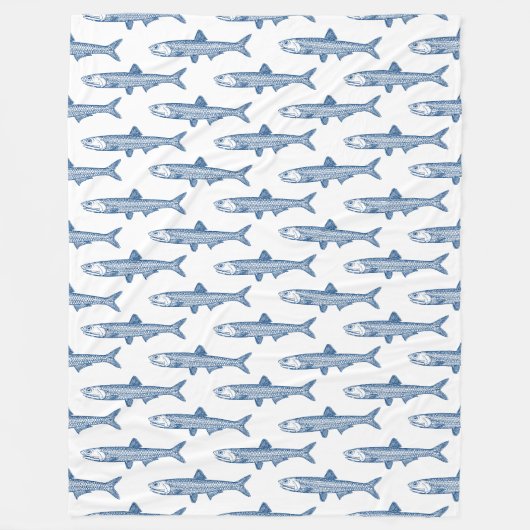 アンチョビ模様 – 白に絞り青 フリースブランケット (正面)