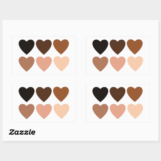アンチ人種主義スキントーンハート 長方形シール (シート)