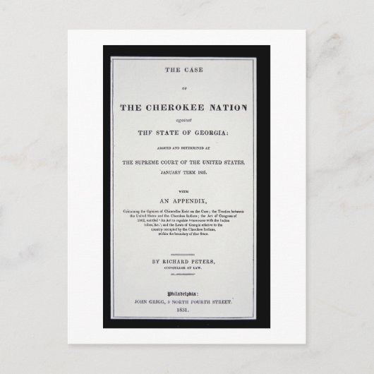 アンチ除去路、チェロキー族の民族による、反論調 ポストカード (正面)