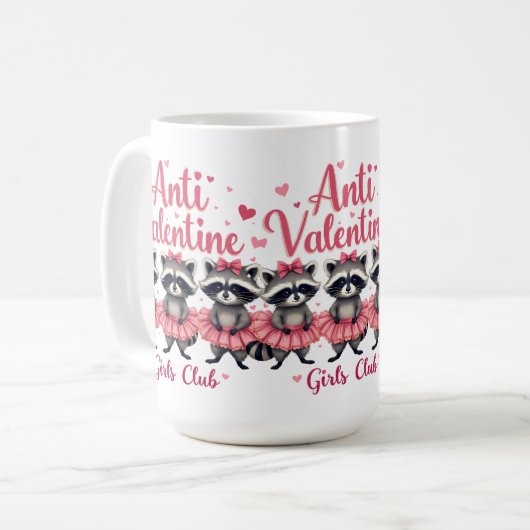 アンチ・バレンタインデーおもしろいアライグマかわいいかわいい コーヒーマグカップ (正面左)