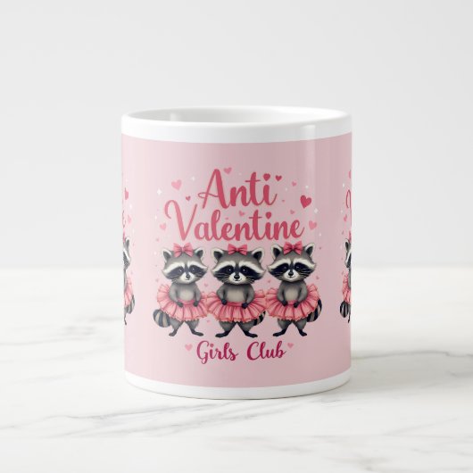 アンチ・バレンタインデーおもしろいアライグマかわいいかわいい ジャンボコーヒーマグカップ (正面)