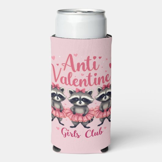 アンチ・バレンタインデーおもしろいアライグマかわいいかわいい スリム缶クーラー (Seltzer正面)