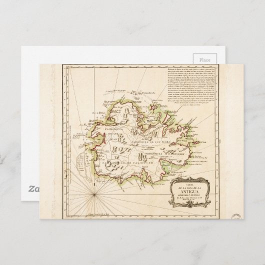 アンティグアの地図byフアン・ロペス(1780) ポストカード (正面/裏面)