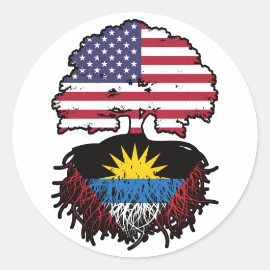 アンティグアアンティグアアメリカ合衆国ツリールーツ国旗 ラウンドシール (正面)
