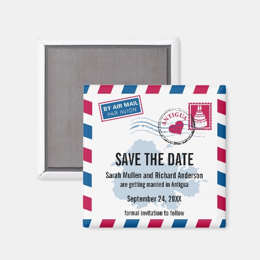 アンティグアエアメール結婚式の日付を保存 マグネット (正面/裏面)