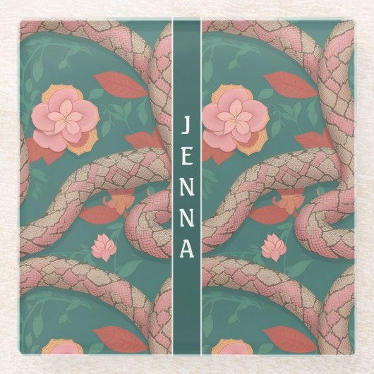 アンティグアンレーサースネークパステルカラフルパターン ガラスコースター (正面)