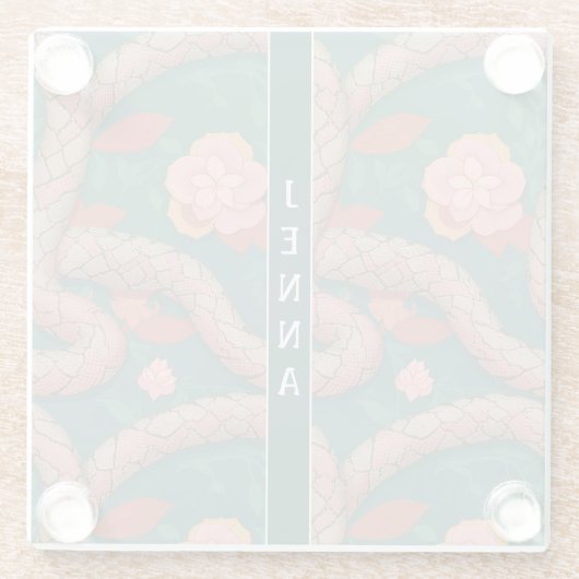 アンティグアンレーサースネークパステルカラフルパターン ガラスコースター (裏面)