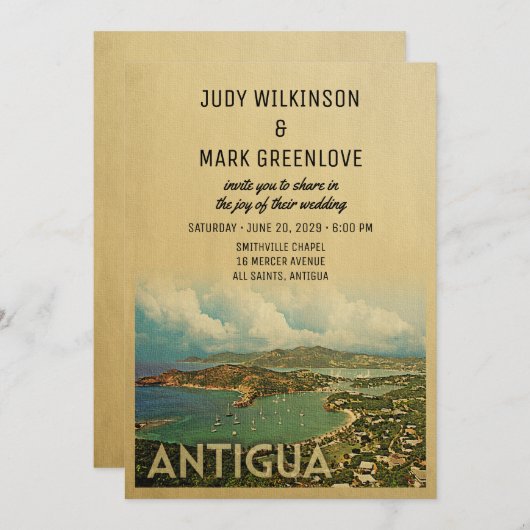 アンティグア結婚式招待状ヴィンテージミッドセンチュリー 招待状 (正面/裏面)
