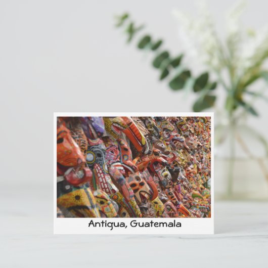 アンティグア・グアテマラMaya木製仮面葉書 ポストカード (スタンド正面)