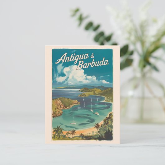 アンティグア・バーブーダパインタリートラベルアートヴィンテージ ポストカード (スタンド正面)