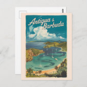 アンティグア・バーブーダパインタリートラベルアートヴィンテージ ポストカード (正面/裏面)