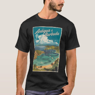 アンティグア・バーブーダパインタリートラベルアートヴィンテージ Tシャツ