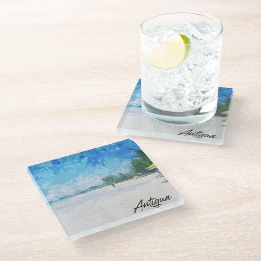 アンティグクールアカリブのアイランドパノラマビュー ガラスコースター (アングル)