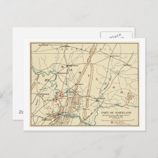 アンティタムの戦い – 南北戦争パノラママップ7 ポストカード (正面/裏面)