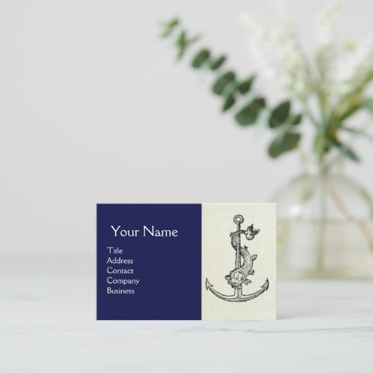 アンティークいかりと魚航海の白ネイビーブルー 名刺 (スタンド正面)