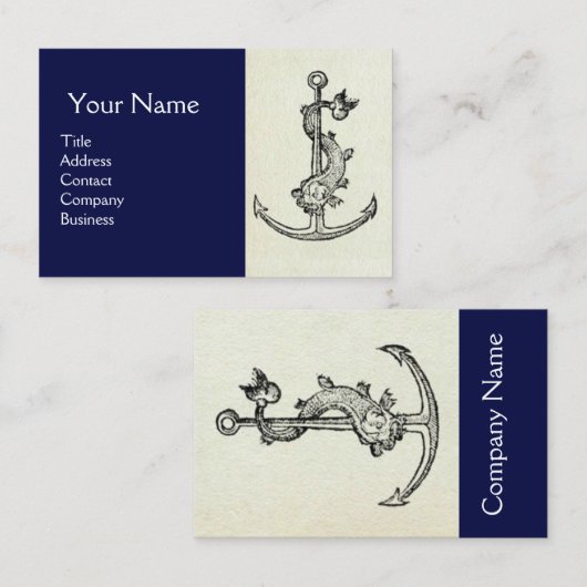 アンティークいかりと魚航海の白ネイビーブルー 名刺 (正面/裏面)