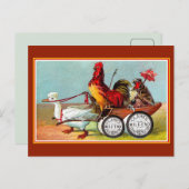 アンティークおもしろい鶏ダックスプール綿 ポストカード (正面/裏面)