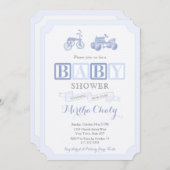 アンティークおもちゃABCブロックタイムレスボーイベビーシャワー 招待状 (正面/裏面)