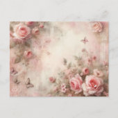 アンティークお洒落ピンクローズガーデン、デクページ シーズンポストカード (正面)