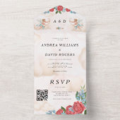 アンティークかわいいヴィンテージ夢想可愛いQRコード結婚ズ オールインワン招待状 (内側)