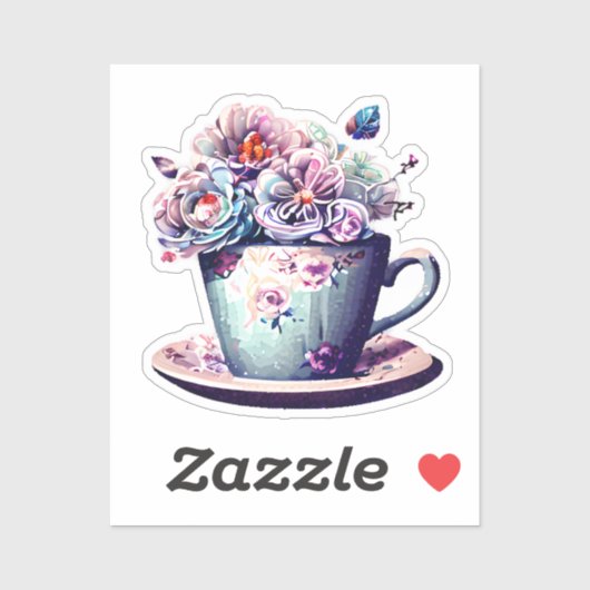 アンティークかわいらしティーカップとヴィンテージ花 シール (シート)