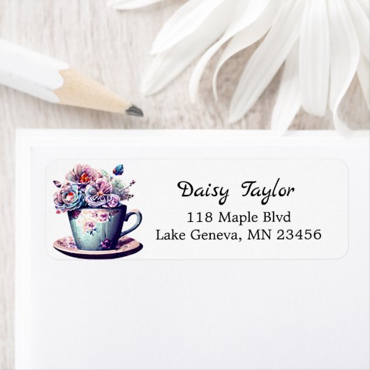 アンティークかわいらしティーカップとヴィンテージ花 ラベル (インサイチュ)