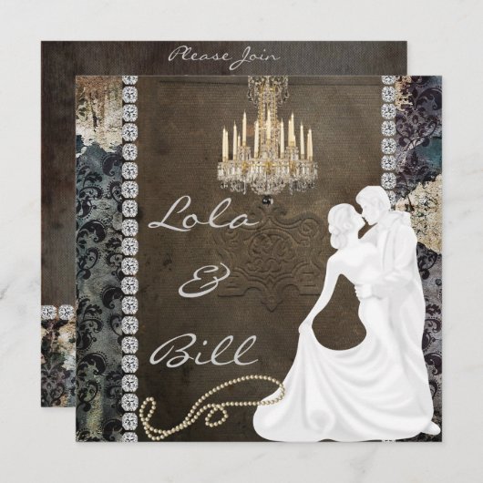 アンティークきらきら光るシャンデリア結婚式招待状 招待状 (正面/裏面)