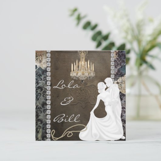 アンティークきらきら光るシャンデリア結婚式招待状 招待状 (スタンド正面)