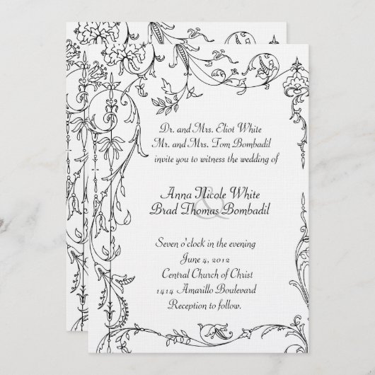 アンティークつる植物結婚式招待状 招待状 (正面/裏面)