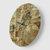 アンティークとヴィンテージの旧世界地図 ラージ壁時計 (傾斜)