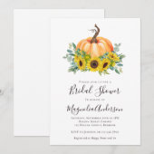 アンティークなオレンジ色のひまわりと落ち葉の秋のブライダルシャワー 招待状 (正面/裏面)