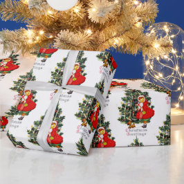 アンティークなキャンドルをともしたクリスマスツリーのクラフトまたはギフト ラッピングペーパー