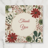 アンティークなセージグリーンとバーガンディレッドの花柄オータム フェイバータグ (正面)