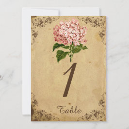 アンティークなハイドランジアのウェディングテーブルナンバー 招待状